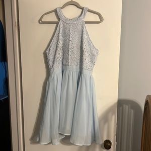 LuLu’s Short Powder Blue Dress, lace, worn once Like new, high neck, zipper back